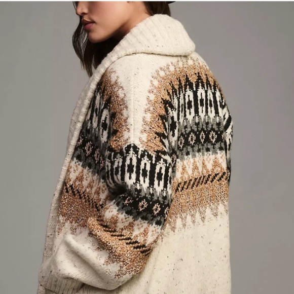 NWT Anthropologie Holiday Fairisle open Front Shawl Collar Cardigan Sz L NWT - Picture 5 of 16